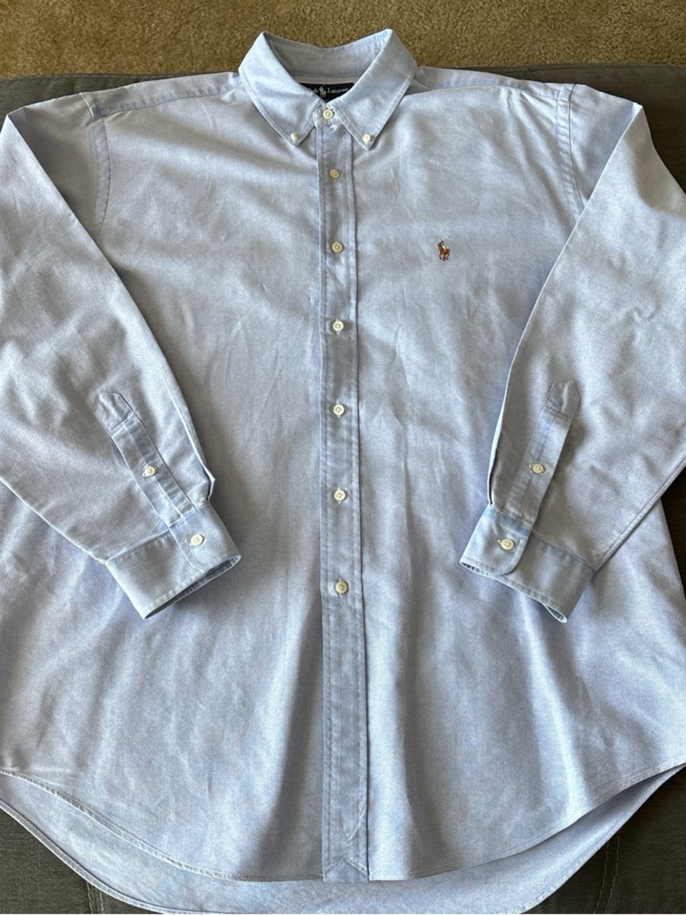 Ralph Lauren Light Blue Button-Down Oxford cotton Shirt with  Logo. 17-34 XL